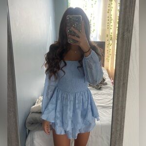 Light blue flowey plant print dress